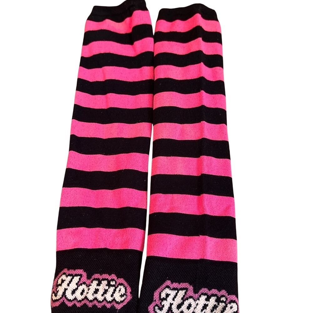 SockGuy‎ Arm Warmers Women One Size Pink Black Striped Excellent Hottie Graphic
